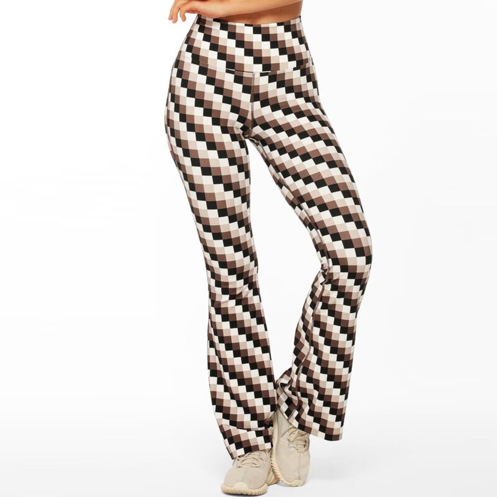 NEW Lorna Jane Retro Check Ribbed Flare Pants Size Medium